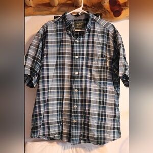 Vintage Woolrich Shirt Men’s XL Blue Plaid Short Sleeve Cotton Outdoor Camp 90s